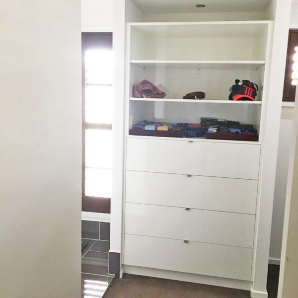 Built-in Cupboard with Shelving and drawers designed and built by Gecko Kitchens Designer and Builder in Kedron, Brisbane