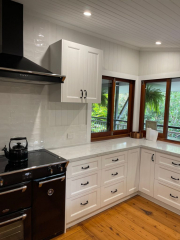 White Kitchen with Black appliances designed and built by Gecko Kitchens Brisbane. White Kitchen with Black appliances designed and built by Gecko Kitchens Brisbane.