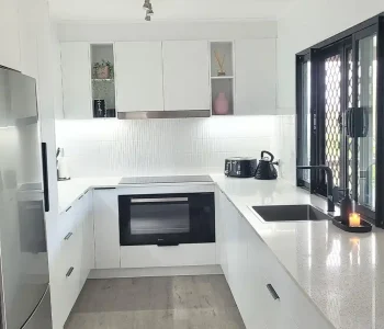 Kitchen renovation in white with features designed and installed by Gecko Kitchens in Brisbane,