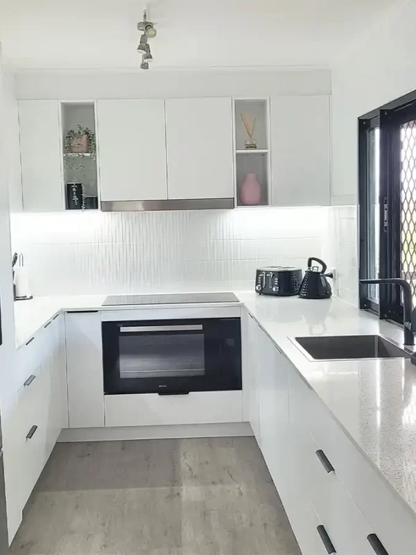 Kitchen renovation in white with features designed and installed by Gecko Kitchens in Brisbane,