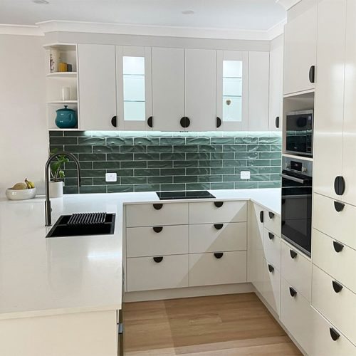 White Kitchen Design with Stone Benchtop Brisbane custom made by Gecko Kitchens. White Kitchen Design with Stone Benchtop Brisbane custom made by Gecko Kitchens.