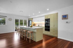 Gecko Kitchens contracted by Reno Revivals for this lovely kitchen in Dulux Cabbage Green and Dulux Vivid White